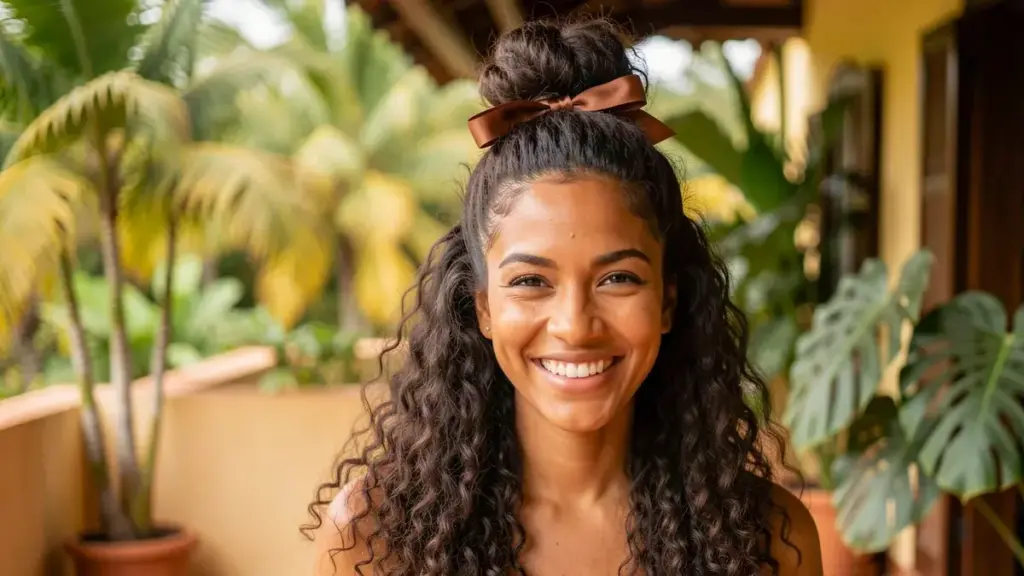 Penteados para Cabelo Cacheado Longo: Do Coque Abacaxi ao Meio Preso Penteados para Cabelo Cacheado Longo: Do Coque Abacaxi ao Meio Preso