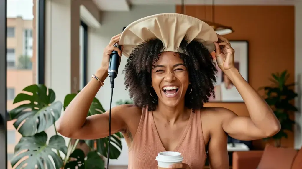 Touca difusora: como secar cachos sem frizz e com as mãos livres